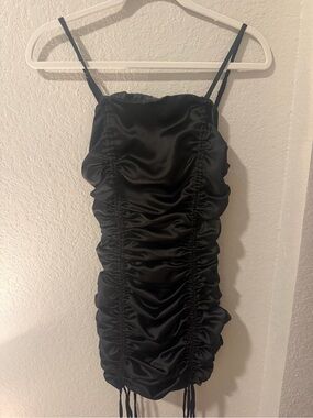 Forever 21 Black Satin Ruched Slip Dress